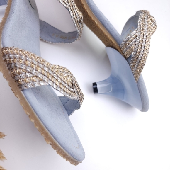 Eric Javits Blue Silver Gold Kitten Heels sz 9m - Picture 9 of 12